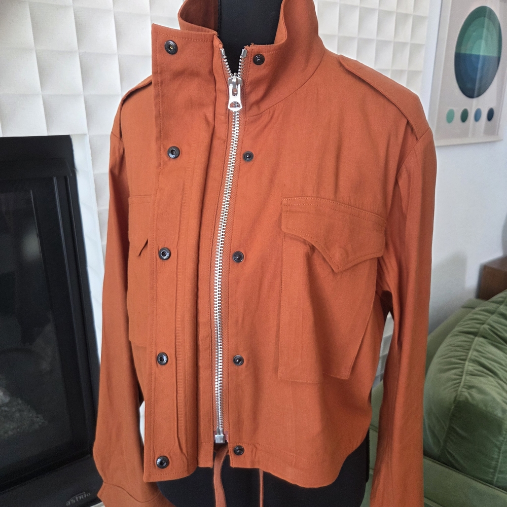 EUC Rag & Bone M65 Cropped Linen Blend Field Jacket in Rust Orange, Size Small - Picture 5 of 9